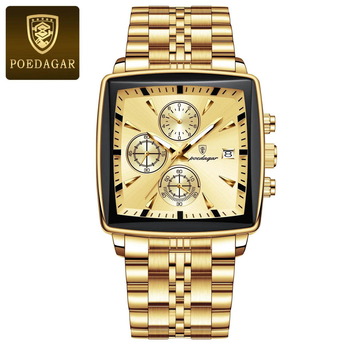 POEDAGAR Luxury Square Sports Watch – Waterproof Luminous Chronograph Quartz Men's Wristwatch | Stainless Steel - Bloom & Bear